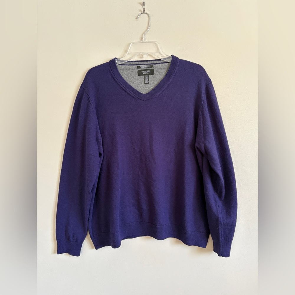 Nordstrom Men’s Shop 100% Merino Wool Sweater Large Purple V Neck Size XXL